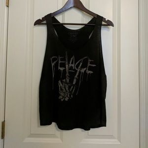 Black Skeleton hand Peace tank top